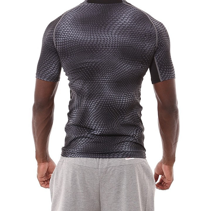 Stylish Comfortable Compressive Patterned Men's Fitness T-Shirt - Blue Force Sports