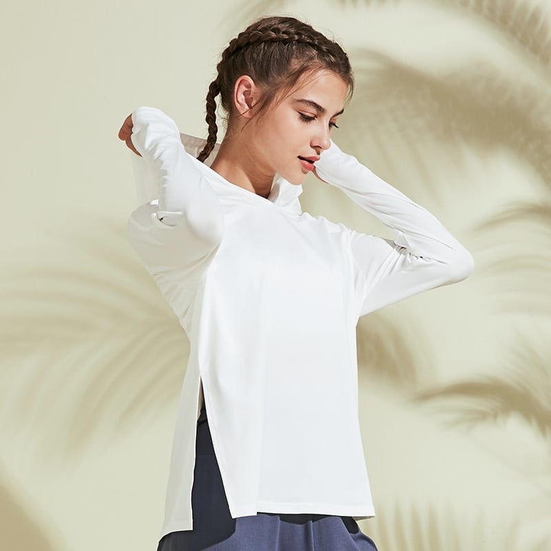 Women's Hooded Long Sleeve Fitness Top - Blue Force Sports