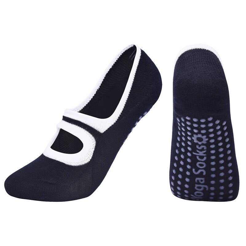 Women's Comtrast Trim Yoga and Dance Socks - Blue Force Sports