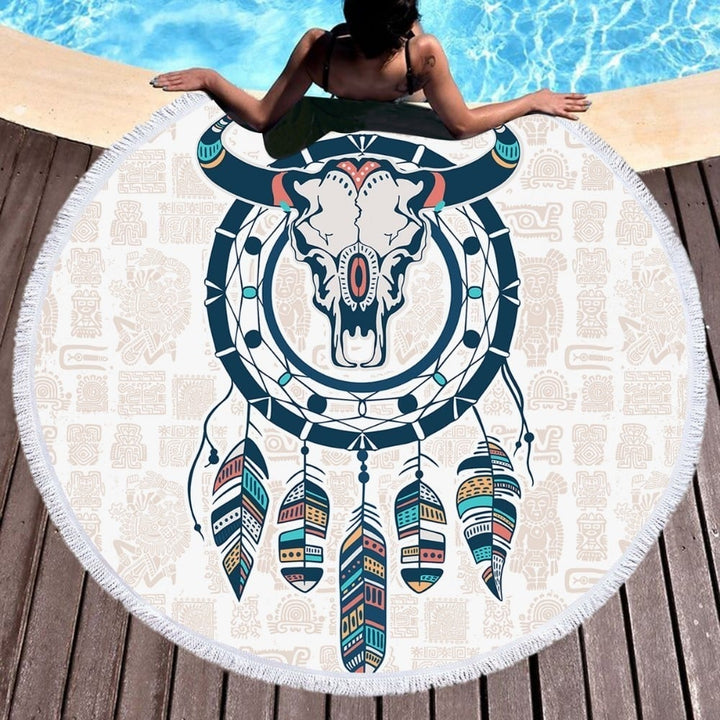 Beach Round Shaped Dream Catcher Printed Towels - Blue Force Sports