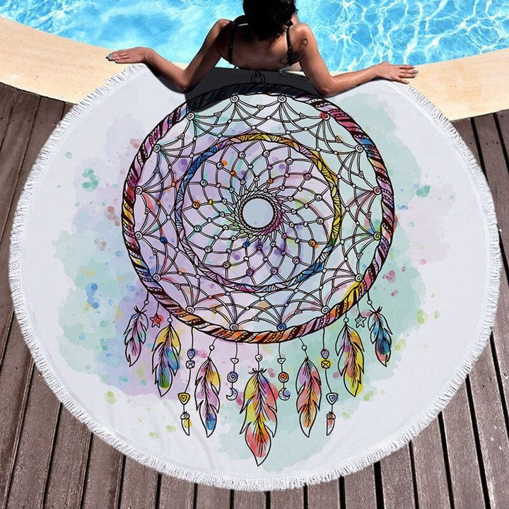 Beach Round Shaped Dream Catcher Printed Towels - Blue Force Sports