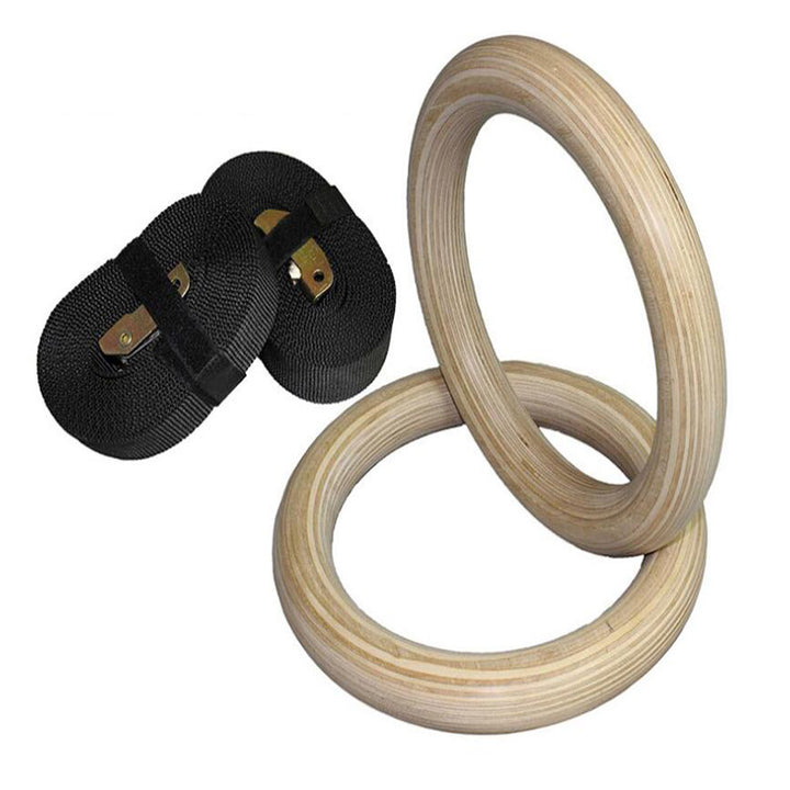 Wooden Gymnastic Rings with Adjustable Straps - Blue Force Sports