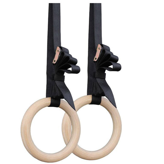 Wooden Gymnastic Rings with Adjustable Straps - Blue Force Sports
