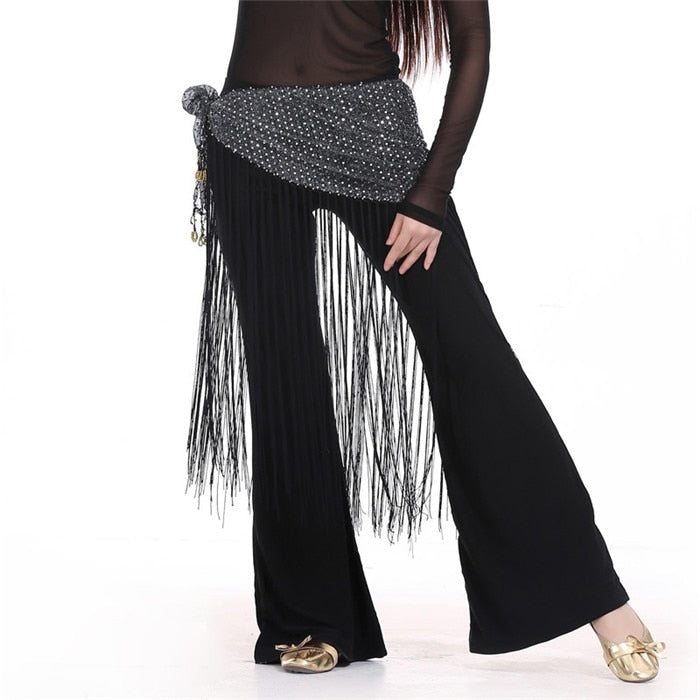 Stretch Long Triangle Shaped Tassel Decorated Hip Scarves - Blue Force Sports