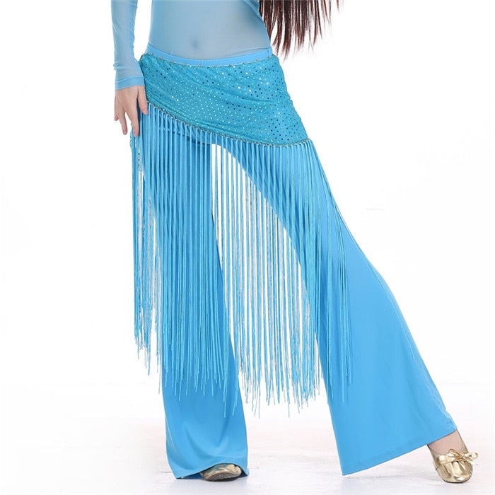 Stretch Long Triangle Shaped Tassel Decorated Hip Scarves - Blue Force Sports