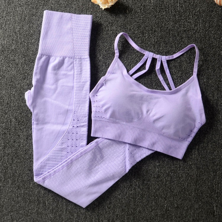 Women's Solid Color Sports Bra and Leggings Set - Blue Force Sports