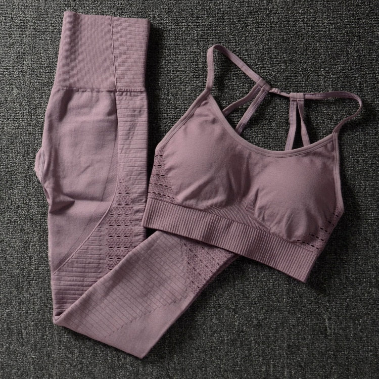 Women's Solid Color Sports Bra and Leggings Set - Blue Force Sports