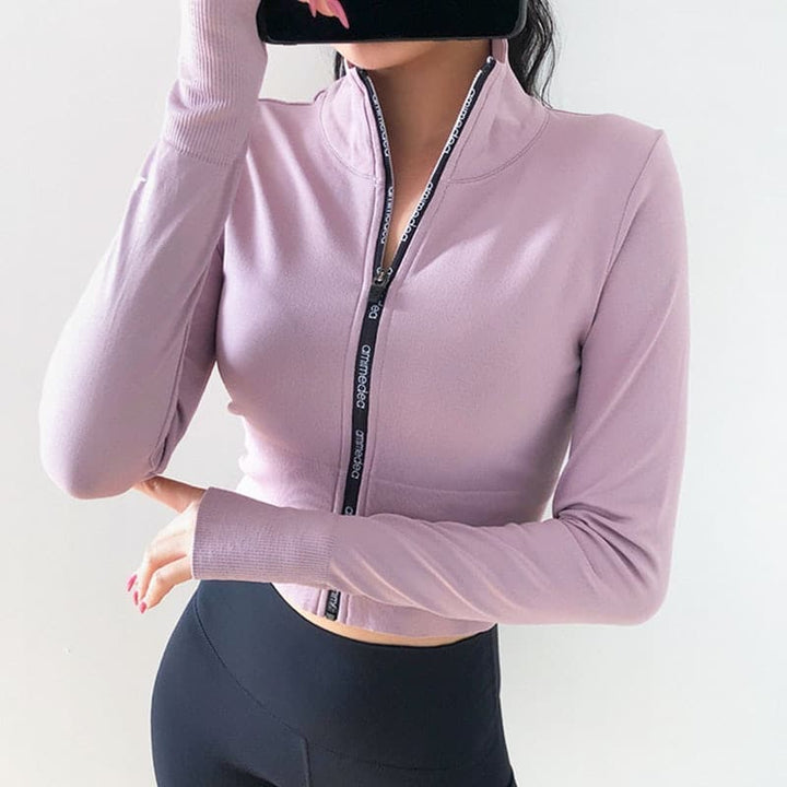Women's Long Sleeve Cropped Jacket for Workout - Blue Force Sports