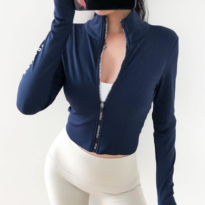 Women's Long Sleeve Cropped Jacket for Workout - Blue Force Sports
