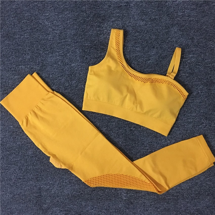 Solid Color Seamless Yoga Set for Women - Blue Force Sports