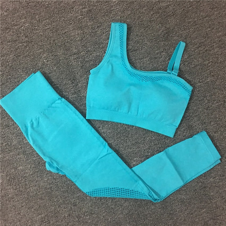 Solid Color Seamless Yoga Set for Women - Blue Force Sports