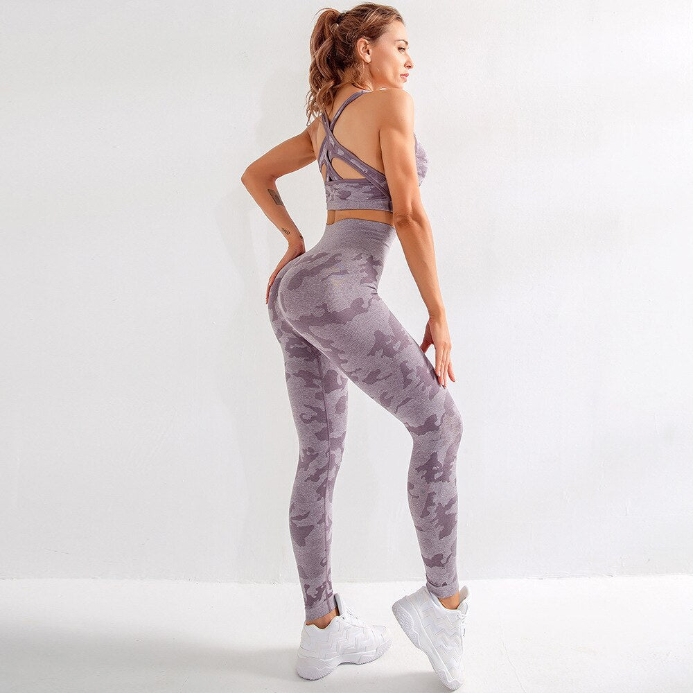 Yoga Seamless Camouflage Printed Sportswear for Women - Blue Force Sports