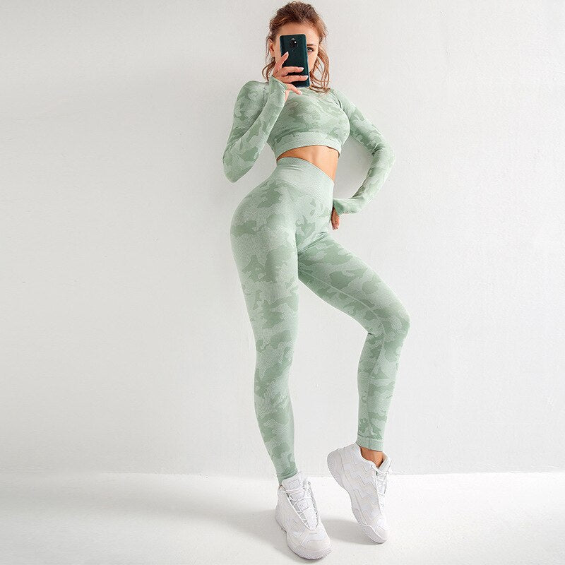 Yoga Seamless Camouflage Printed Sportswear for Women - Blue Force Sports