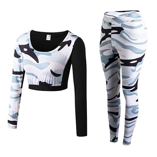 Women's Camouflage Pattern Sports Top and Leggings - Blue Force Sports