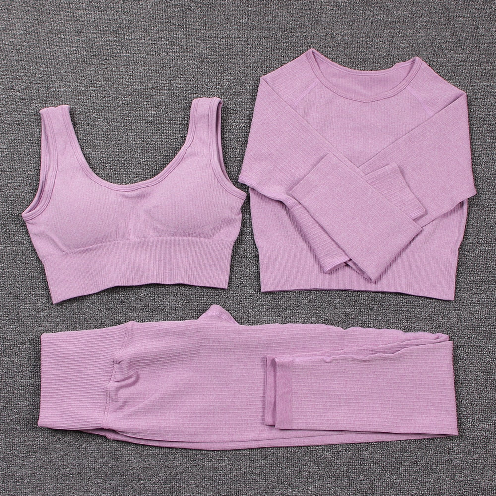 Women's Seamless Ribbed Yoga Set - Blue Force Sports
