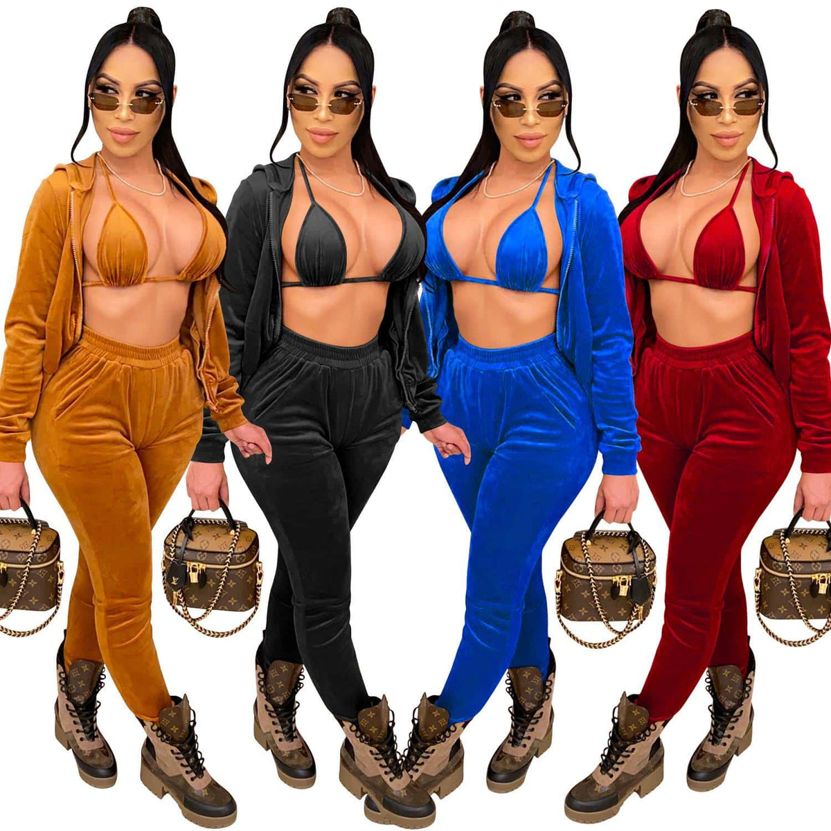 Long Sleeve Women's Sexy 3 Piece Clothing Set - Blue Force Sports