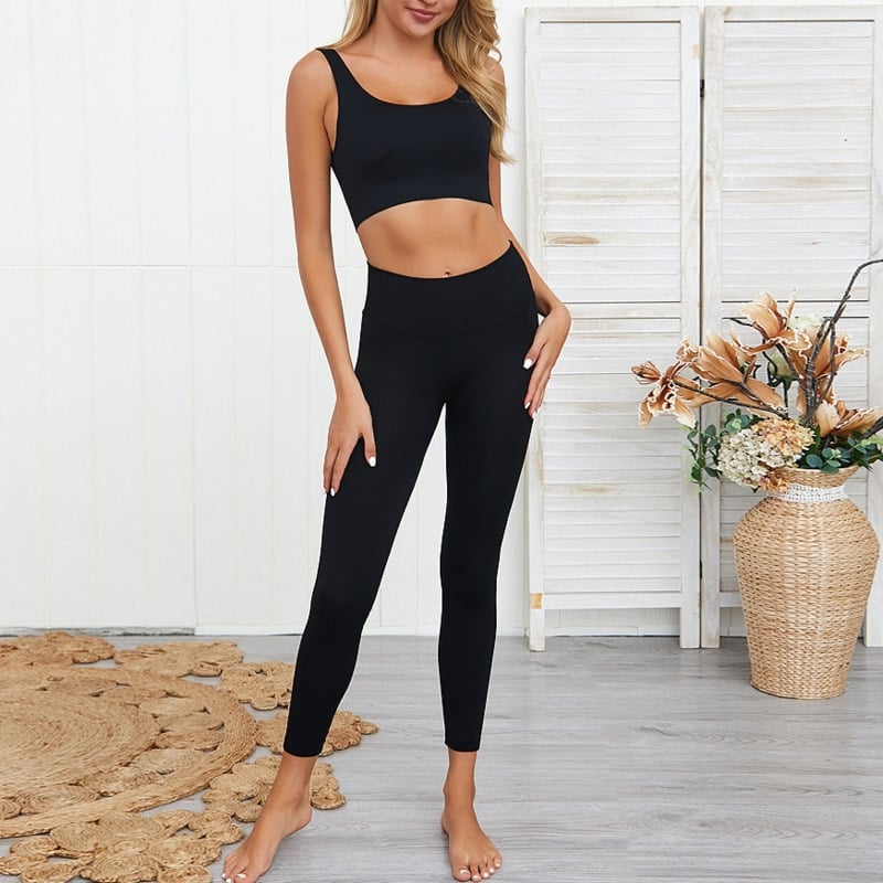 Women's Solid Color Sports Leggings and Bra Set - Blue Force Sports