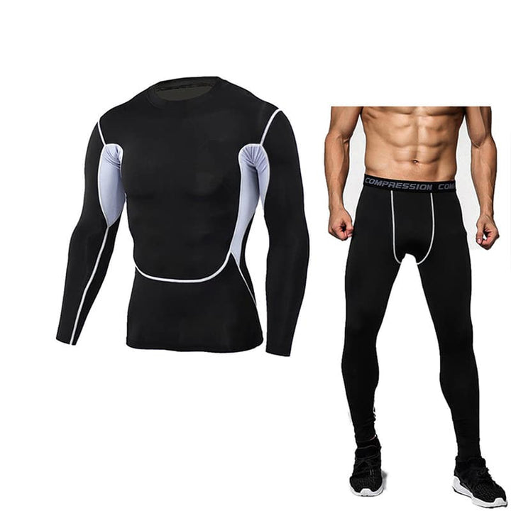 Men's Bodybuilding Compression Tights & Shirt With Long Sleeves - Blue Force Sports