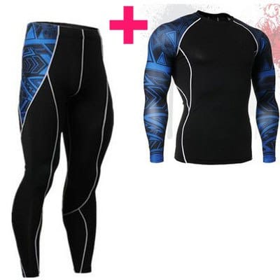 (Running Set) Men's Compression Tight Suit - Blue Force Sports