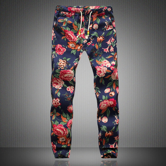 Men's Colorful Boho Pattern Linen Pants - Blue Force Sports