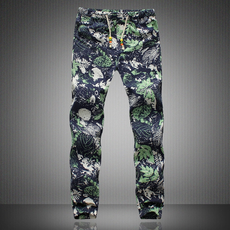 Men's Colorful Boho Pattern Linen Pants - Blue Force Sports