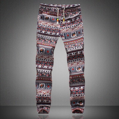 Men's Colorful Boho Pattern Linen Pants - Blue Force Sports
