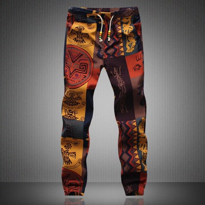 Men's Colorful Boho Pattern Linen Pants - Blue Force Sports