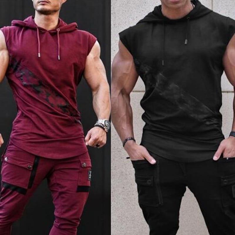 Men's Asymmetric Print Hooded Tank Top - Blue Force Sports