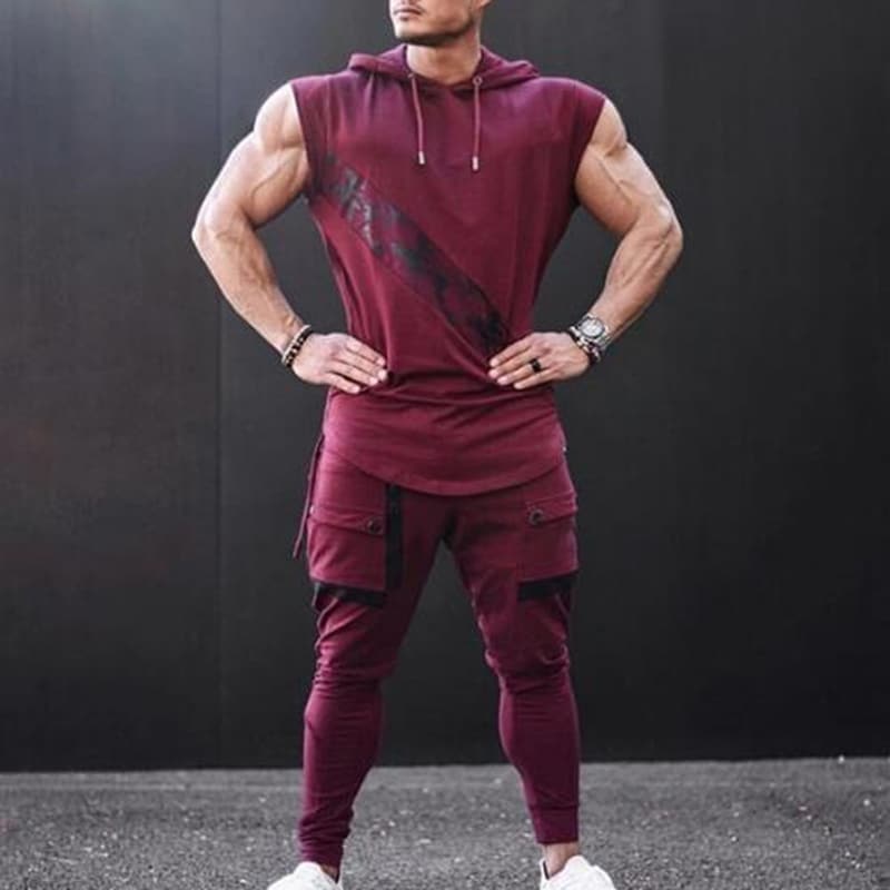 Men's Asymmetric Print Hooded Tank Top - Blue Force Sports