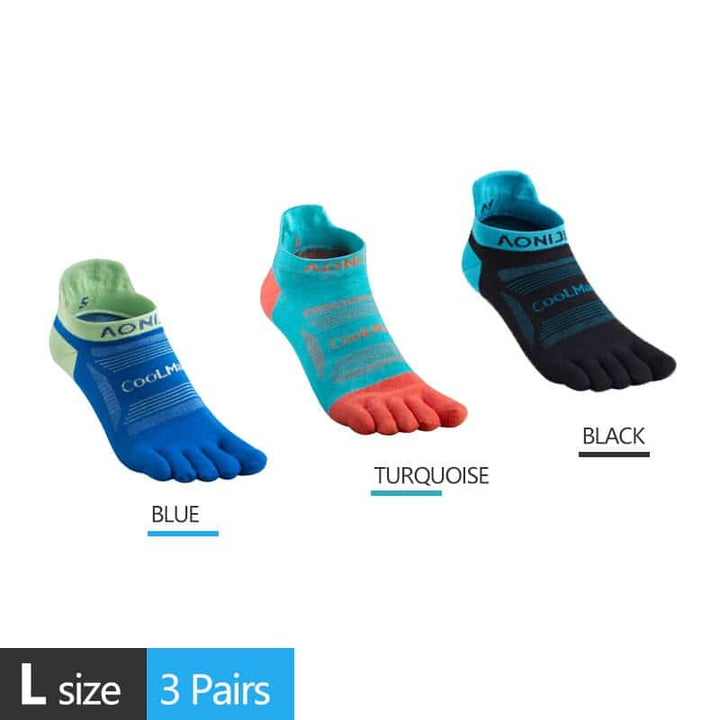 Colorful Coolmax Athletic Toe Socks 3 Pairs Set - Blue Force Sports