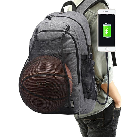 Basketball Ball Net USB Port Sports Backpack - Blue Force Sports