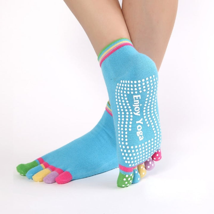 Rainbow Toe Anti-Slip Grip Women's Yoga Socks - Blue Force Sports