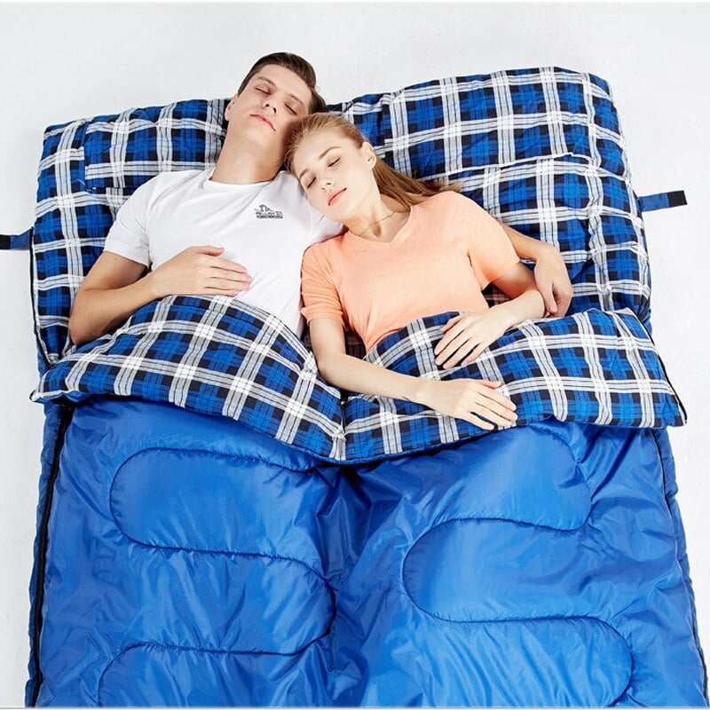 Plaid Detailed Double Sleeping Bag - Blue Force Sports