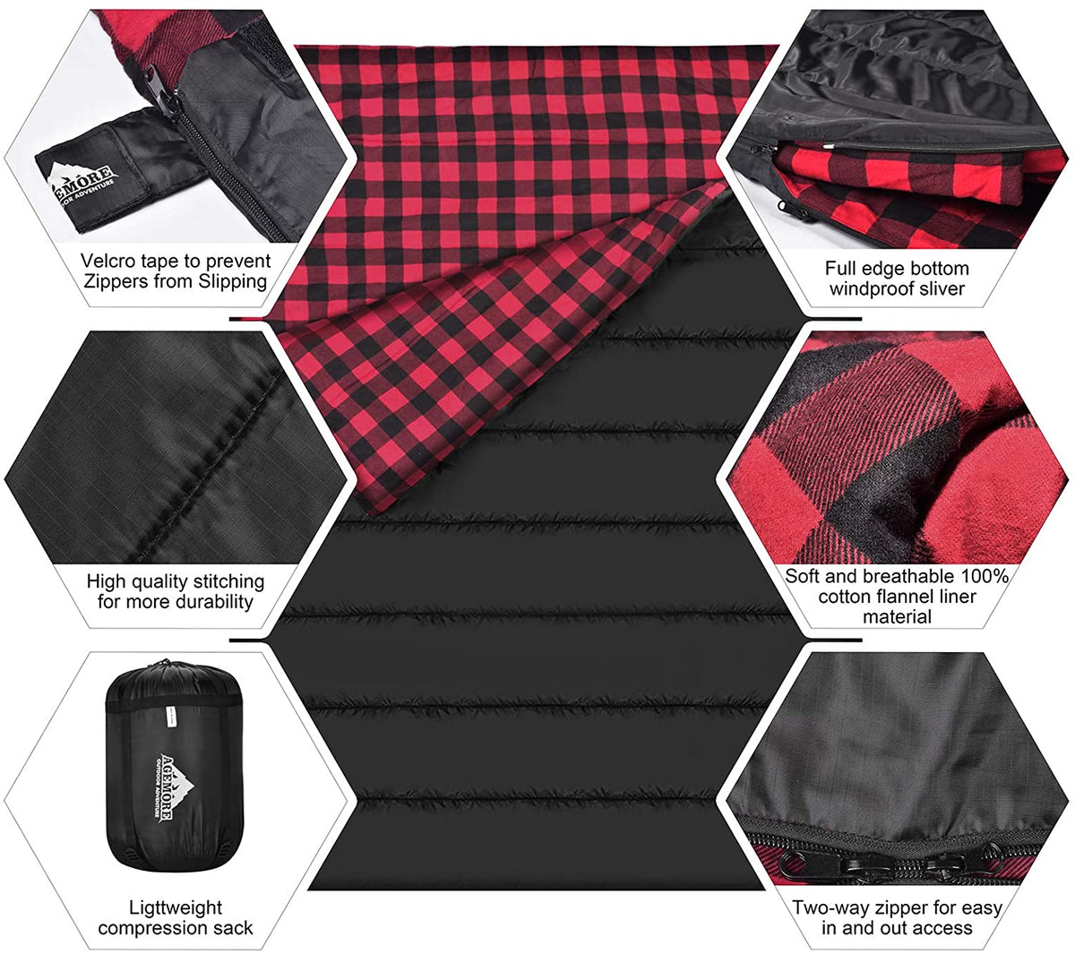 Plaid Lining Double Sleeping Bag - Blue Force Sports