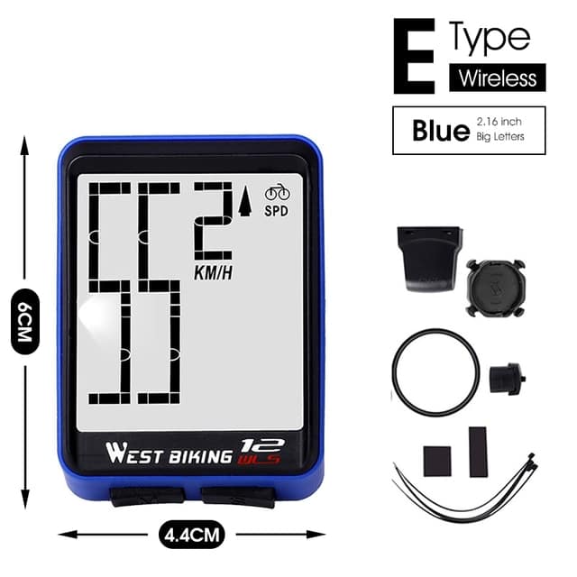 Rainproof 2.8" Screen Wireless or Wired Bicycle Computer - Blue Force Sports