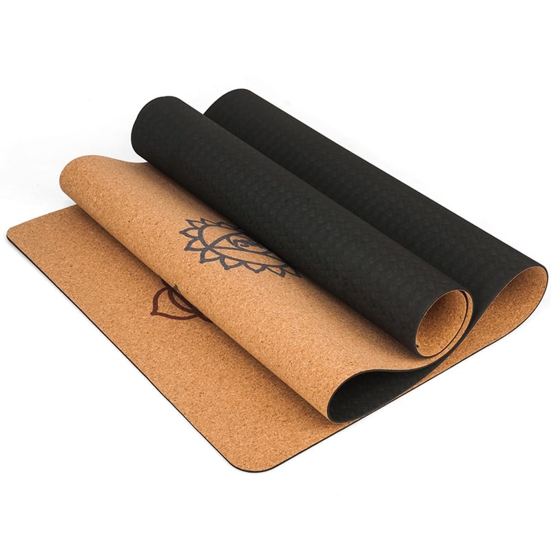 Cork Coated Patterned Yoga Mat - Blue Force Sports