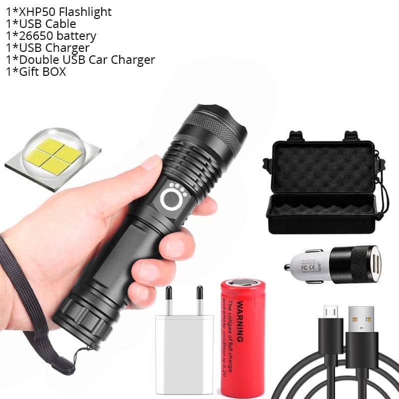Powerful Black LED Flashlight with Zoom - Blue Force Sports