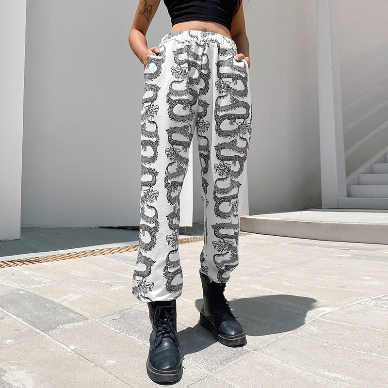 Trade New High-waist Tunic Dragon Print Sweatshirt Trousers - Blue Force Sports