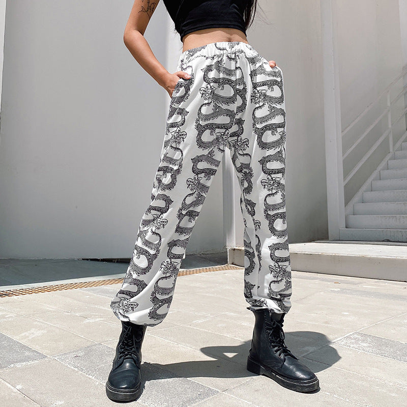 Trade New High-waist Tunic Dragon Print Sweatshirt Trousers - Blue Force Sports