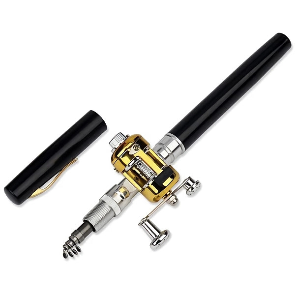 Tragbare Mini-Teleskop-Angelrute mit Rolle – Taschen-Angelrute in Stiftform