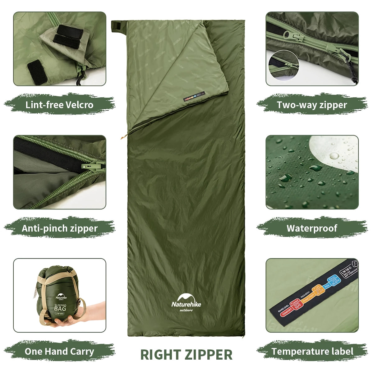Lightweight Envelope Sleeping Bag for Mild-Weather Camping