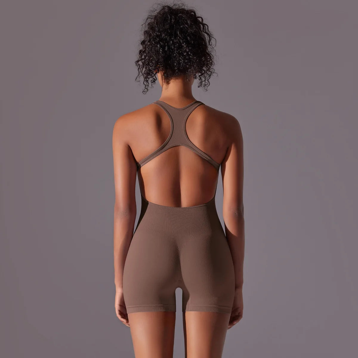Nahtloser Yoga-Jumpsuit – gerippter einteiliger Fitness-Bodysuit