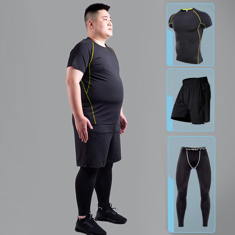 Male fat man high elastic quick-drying clothes plus size fitness suit - Blue Force Sports