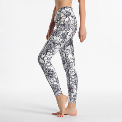 Printed stretch yoga trousers sweatpants - Blue Force Sports