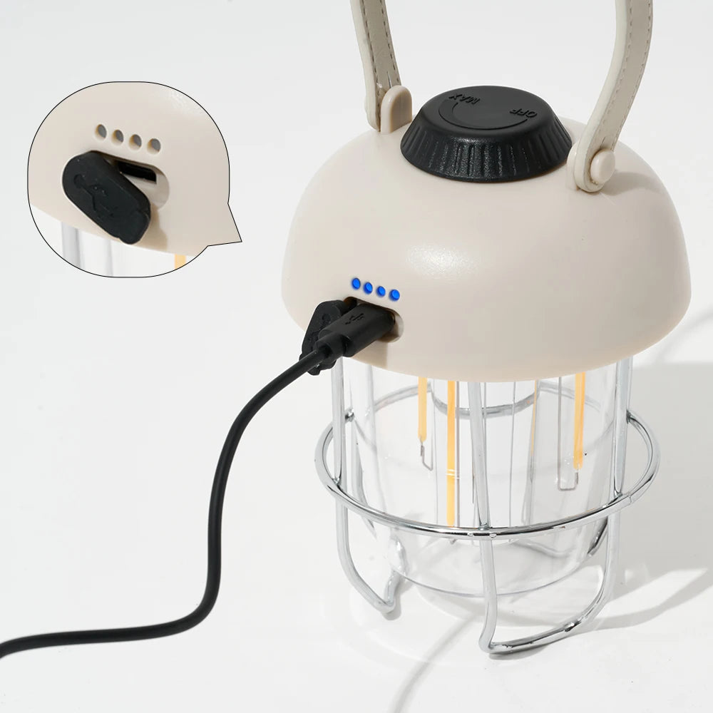 Wiederaufladbare LED-Campinglaterne im Vintage-Stil