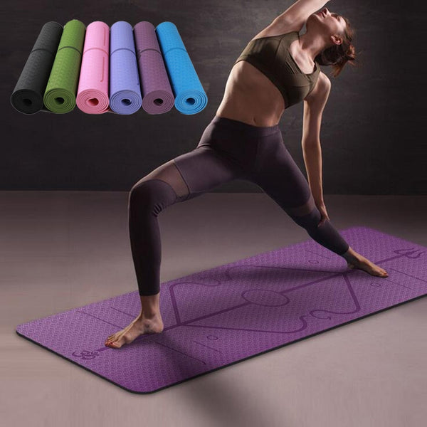 Non Slip TPE Yoga Mat Position Line Beginner - Blue Force Sports