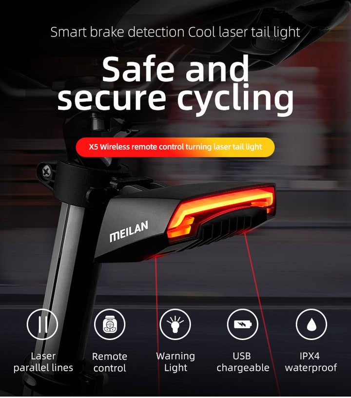Brake light safety warning laser light bicycle tail light - Blue Force Sports
