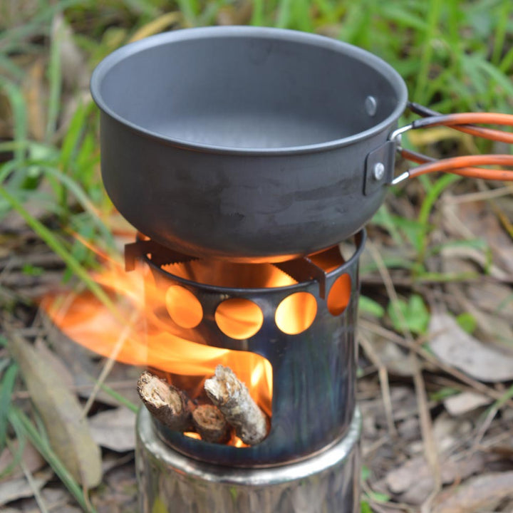 Portable Camping Stove Combo Wood Burning Stainless Steel Stove And Cooking Pot Set For Outdoor Backpacking Fishing Hiking - Blue Force Sports