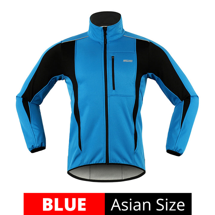 Fleece warm three layer cycling Coat Jacket Top - Blue Force Sports