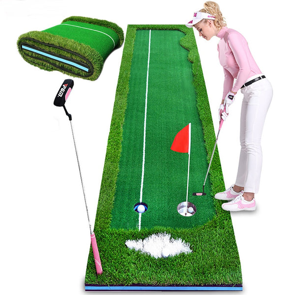 Indoor golf set putter trainer office green track practice blanket - Blue Force Sports